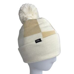 Vans 508582 Cream Checkerboard Knit Beanie Winter Hat Cap Kids One Size NWOT